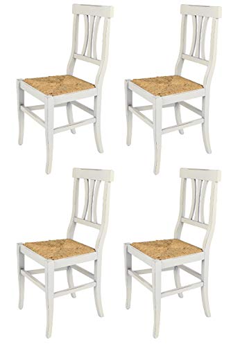 t m c s Tommychairs - Set 4 sillas Shabby Chic Artemisia para Cocina y Comedor, Estructura en Madera de Haya Envejecida artesanalmente a Mano y Asiento en Paja