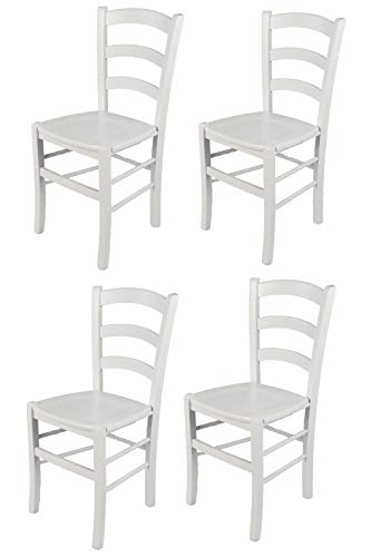 t m c s Tommychairs - Set 4 sillas Venezia para Cocina y Comedor, Estructura en Madera de Haya barnizada Color Blanco y Asiento en Madera