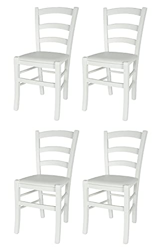 t m c s Tommychairs - Set 4 sillas Venezia para Cocina y Comedor, Estructura en Madera de Haya barnizada Color Blanco y Asiento tapizado en Polipiel Color Blanco
