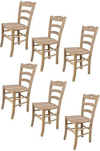 t m c s Tommychairs - Set 6 sillas Cuore para Cocina y Comedor, Estructura en Madera de Haya lijada, no tratada, 100% Natural y Asiento en Madera