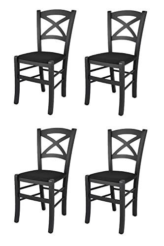 Tommychairs - Set 4 sillas Cross para Cocina y Comedor, Estructura en Madera de Haya Color anilina Negra y Asiento tapizado en Tejido Color Negro