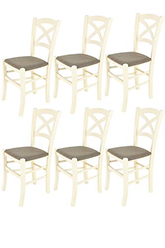 Tommychairs - Set 6 sillas Cross para Cocina y Comedor, Estructura en Madera de Haya Color anilina Blanca y Asiento tapizado en Tejido Color corzo
