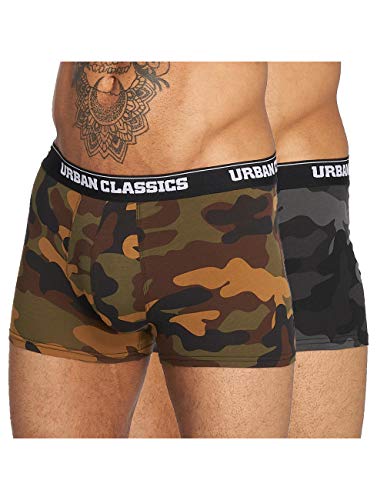 Urban Classics Pack de 2 Pantalones Cortos Boxer, Camo de Madera y Camuflaje, XL para Hombre