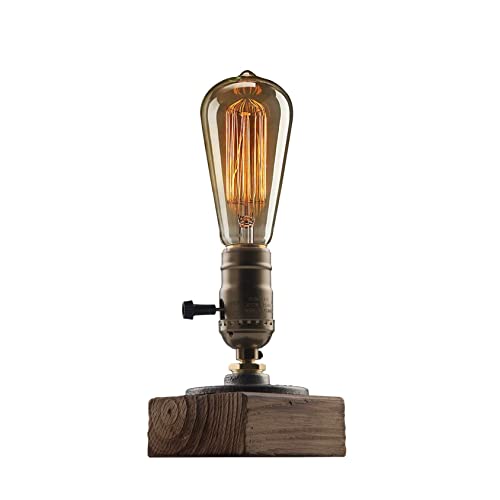 XIHOME Lámpara de escritorio industrial Steampunk, lámpara de mesa vintage Steam Punk, lámparas retro de hierro Edison pequeña E27 antigua con base de madera de estilo loft minimalista,sin bombilla