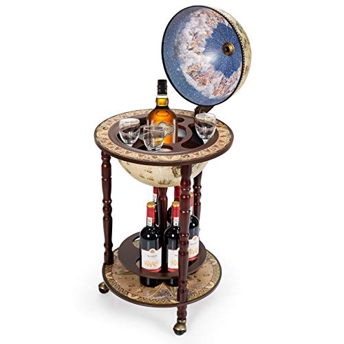 COSTWAY Minibar Globo Terráqueo Diseño Retro Estante del Vino Cóctel Whisky Bar Carrito de Bar con Ruedas Multicolor