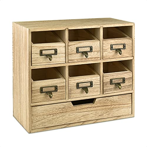 ikee diseño madera Natural color madera organizador de escritorio cajón Set Etiqueta de metal con soporte