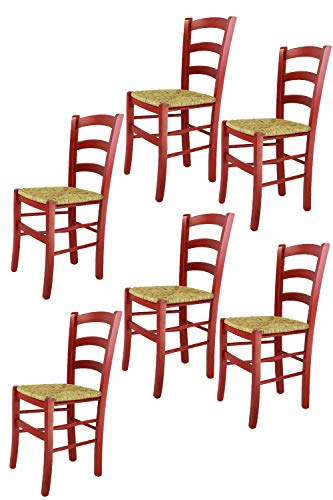 t m c s Tommychairs - Set 6 sillas Venezia para Cocina y Comedor, Estructura en Madera de Haya Color anilina roja y Asiento en Paja