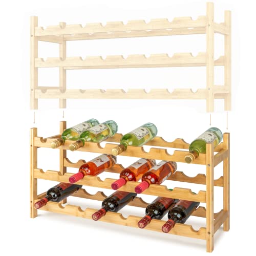 VINOMENTO® Botellero de madera [24 botellas], apilable, ampliable, estantería para bebidas, apilable, almacenamiento de botellas, estantería de madera para botellas de vino