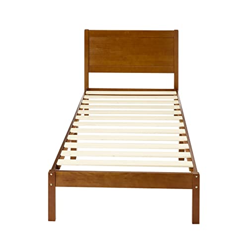 Amazon Basics - Estructura de cama en madera maciza con cabecero clásico, tamaño individual, 90 x 190 cm (color marrón oscuro)