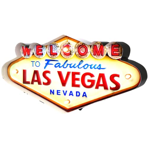 DiiliHiiri Cartel Luminoso Las Vegas — Letrero Vintage de Metal para Decoración Hogar y Pared Señal Retro de los Años 50 | 50x25x5 cm (Las Vegas)