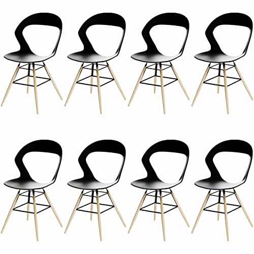 I LOVE FACE 8 sillas nórdicas Minimalistas de Comedor/Oficina, Patas de Madera Maciza de Haya, Silla de salón, Silla de Cocina, adecuadas para salón, Comedor, Sala de reuniones (Negro)