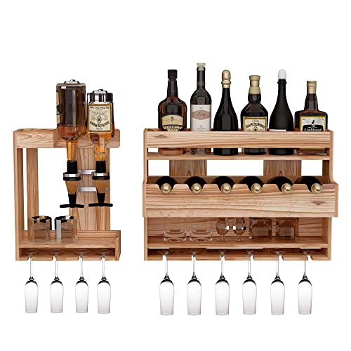 lesolar Botellero de madera con soporte para vasos, estante de vino de pared con dispensador de bebidas, montado en la pared, dispensador de chupito para personalizado, con nombre, idea de regalo