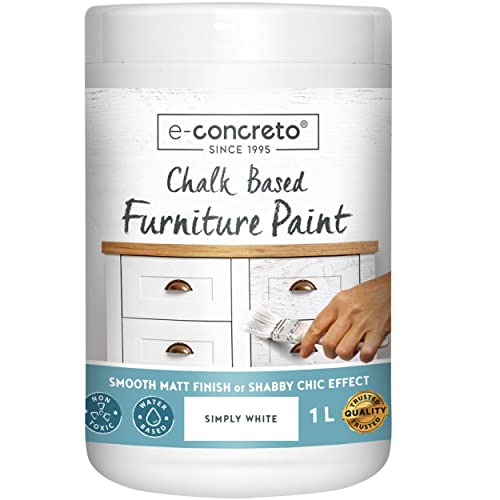 e-concreto Pintura a la Tiza para Muebles 1L | Pintura para Muebles sin lijar | Pintura para Madera - Pintura Chalk Paint Efecto Tiza Colores (Blanco)