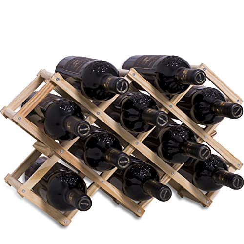 Newaner botellero Vino Plegable almacenar 10 Botellas de Vino 45X12.5X31CM, Estante de Madera Hecho a Mano de 3 Niveles, Organizador de Vino presentación para Bar, Sala de Estar y Cocina