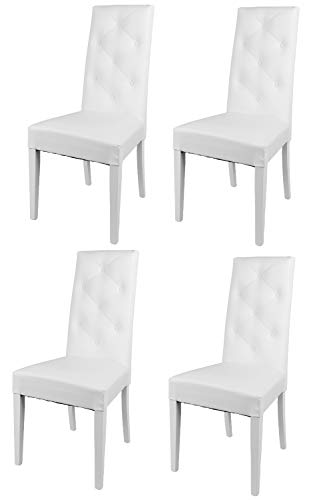 Tommychairs - Set 4 sillas Chantal para cocina, comedor, bar y restaurante, solida estructura en madera de haya y asiento tapizado en polipiel blanco
