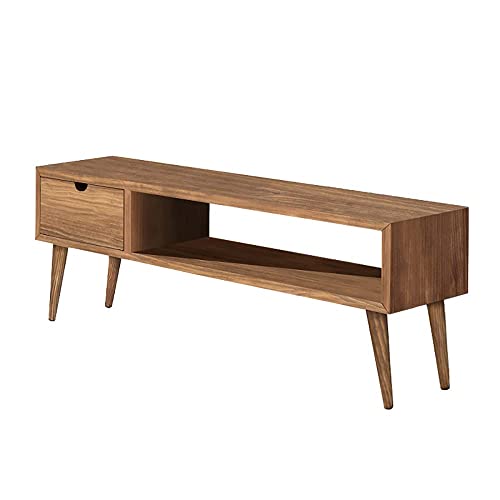 Hogar24.es-Mesa televisión, mueble tv salón diseño vintage, cajón y estante, madera maciza natural, fabricación artesanal. 100 cm x 40 cm x 30 cm