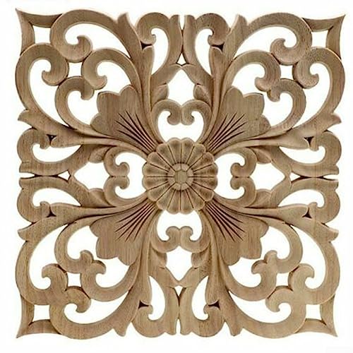 Molduras de madera, armarios de puerta Apliques de madera europea talla de madera Onlay para muebles de decoración, 24x24cm