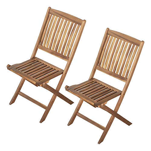 AKTIVE 61003 - Set 2 sillas jardín para exterior plegables, madera acacia