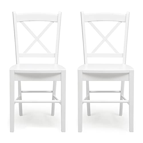 Homely – Pack de 2 sillas de Comedor o Cocina de diseño clásico Golf Estructura de Madera y Respaldo y Asiento de MDF, lacadas en Color Blanco, de 40x44x85 cm, Altura del Asiento 45 cm