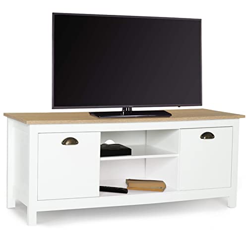 IDMarket ISIS – Mueble de TV vintage madera y blanco 113 cm