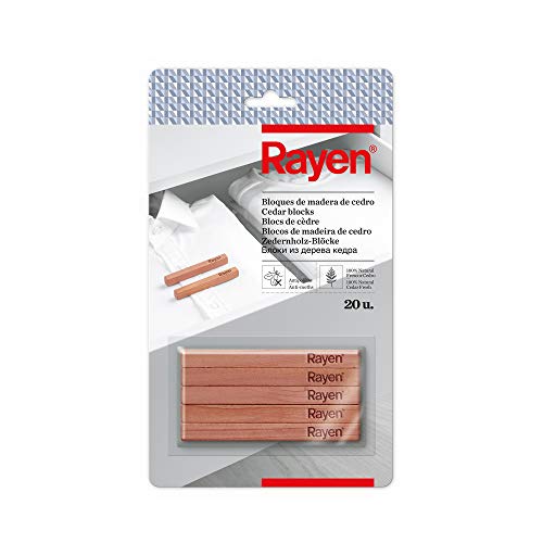 Rayen | Bloque de madera de cedro | Bloques anti-polillas | 100% natura | Elimina el moho y el olor | Dimensiones: 10 x 1 x 1cm | Pack de 20 unidades