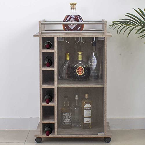 BAKAJI Mueble Bar-Botellas de Vino de Madera-Bodega-6 plazas-Porta Copas-Taupe, ingeniería, TóRTOLA, 55 x 40 x 89 cm