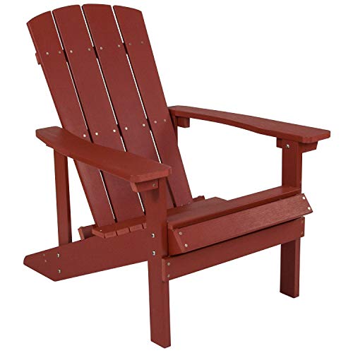 Flash Furniture Charlestown-Silla Adirondack de Madera de poliresina Comercial para Todo Tipo de Clima, Resina, Red, Set of 1