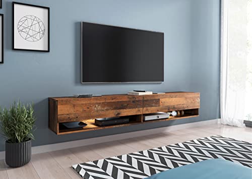 PIASKI Mueble de TV Lowboard A 180 cm, Mueble de televisor, Color Madera Old Style, Mueble de TV Flotante, Mueble de salón (con iluminación LED)