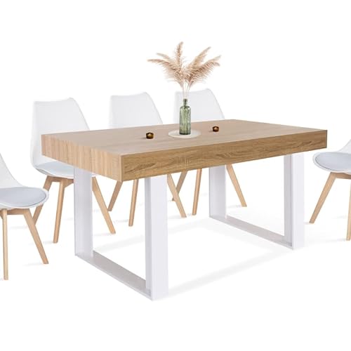 IDMarket - Mesa de comedor Phoenix para 6 personas, madera y blanco, 160 cm