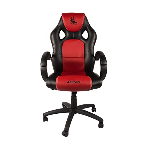 Konix Drakkar Silla de oficina gaming Jötun - Inclinación del asiento 15° - Cuero sintético liso - Negro y rojo