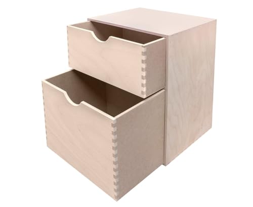 Wooden World - Caja de almacenamiento de madera lisa cómoda armario cajones decoupage 2 cajones joyería cuadrada