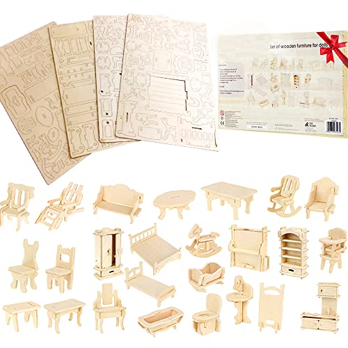 KOKOBOX Accesorios de Juguete Juego de Muebles de Madera para Casa de Muñecas Objetos en Miniatura
