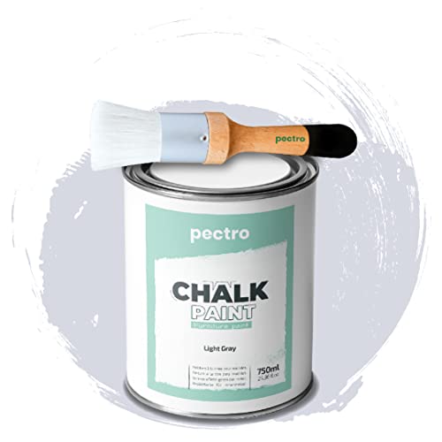 PECTRO Pintura a la Tiza para Muebles 750ml + Brocha de madera especial Pack - Pintura para Muebles sin lijar - Pintura para Madera - Pintura Chalk Paint Efecto Tiza Colores (Gris Claro)