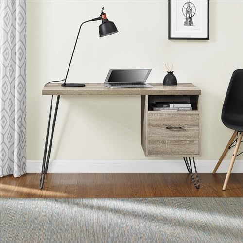 ALLINLIFE Escritorio para ordenador de oficina, mesa de ordenador de madera, escritorio para ordenador portátil de oficina, con cajón, 115 x 50 x 71,5 cm, patas de metal