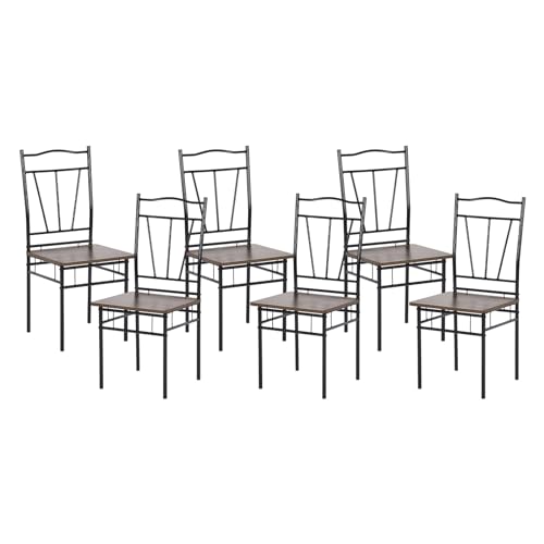 anrekl Juego de 6 sillas de cocina escandinavas vintage para cocina, comedor, salón, cafetería, grano de madera oscura + patas de hierro, 40 x 40 x 90 cm, LM-ROOKERA-246T-6-A-NC