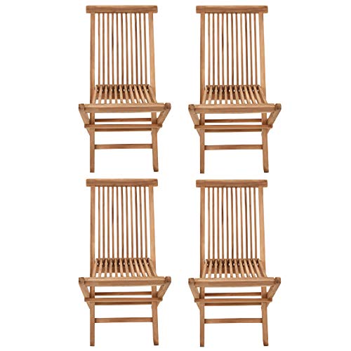 BENEFFITO SALENTO - Conjunto de 4 sillas de jardín Plegables en Teca Natural para Exterior