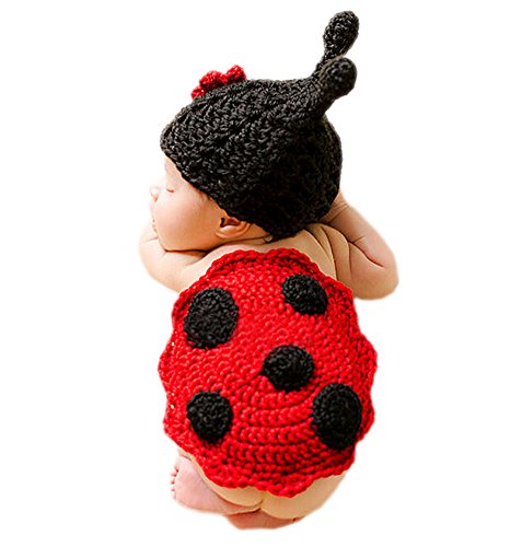 DELEY Bebé Recién Nacido Crochet Tejer Dibujos Animados Mariquita Trajes Unisex Gorra Traje de Fotografía Props de 0-6 Meses