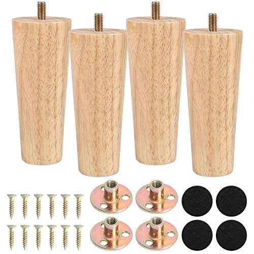 KOSHIFU 4 Piezas conicas patas de madera para muebles de Mesa, sofa, Reemplazo (12 cm) con Placa de Montaje Tornillos y Protector Antideslizante