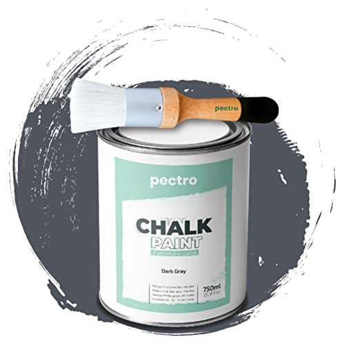 PECTRO Pintura a la Tiza para Muebles 750ml + Brocha de madera especial Pack - Pintura para Muebles sin lijar - Pintura para Madera - Pintura Chalk Paint Efecto Tiza Colores (Gris Oscuro)